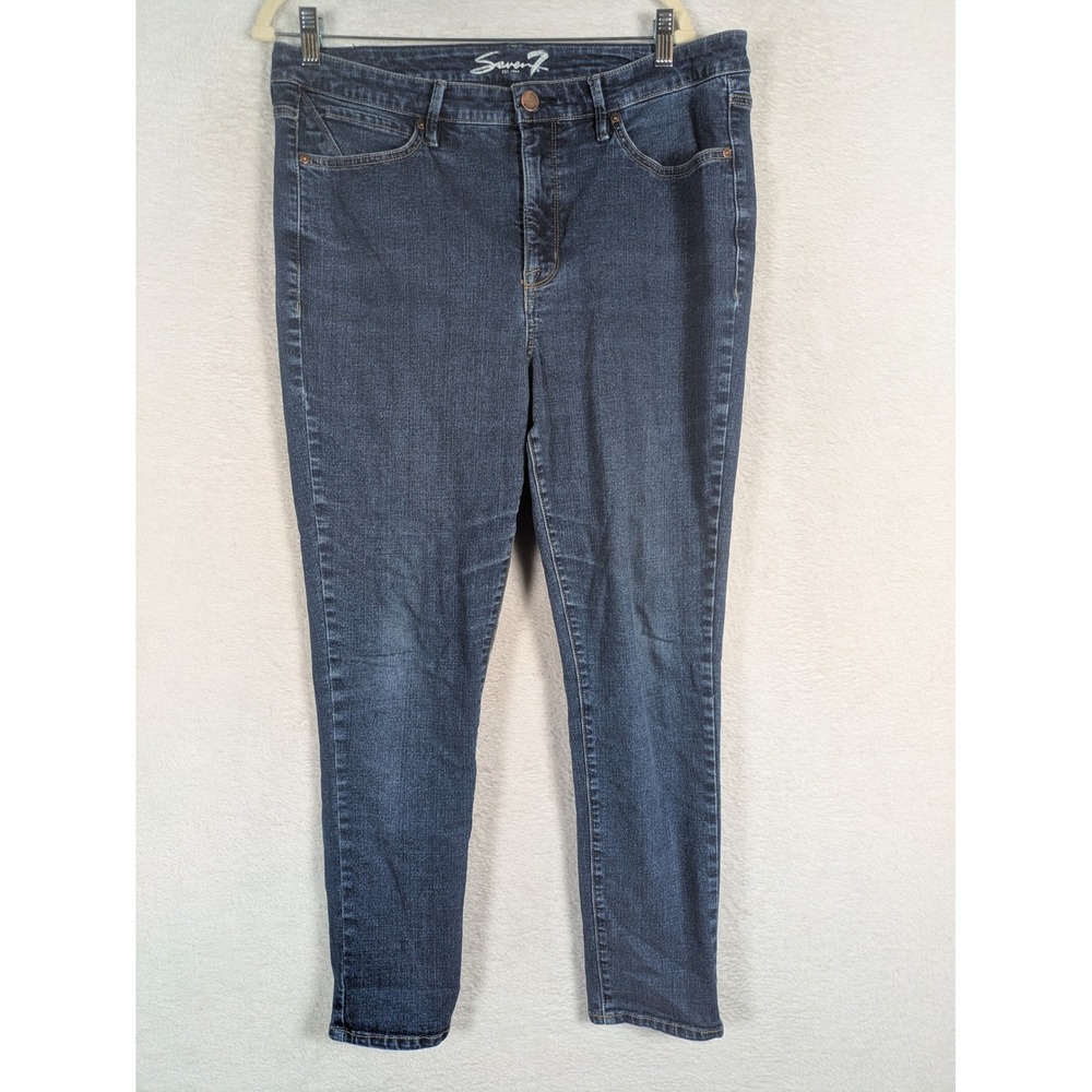 Seven7 Skinny Jeans Women's 14 Blue Dark Wash High Rise Stretch Ankle Pocket